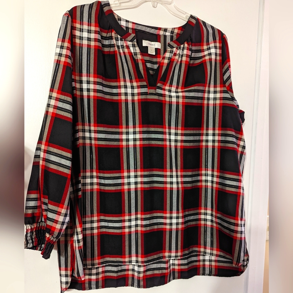 CJ banks blouse plaid long sleeve